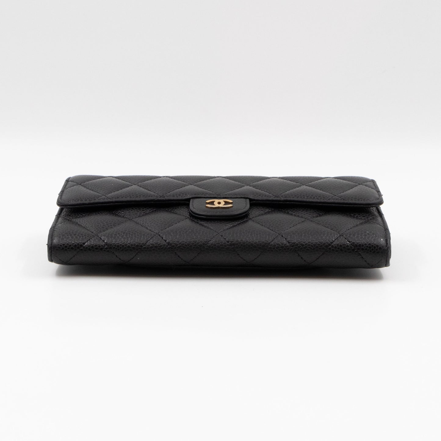 Classic Flap Long Wallet Black Caviar Gold