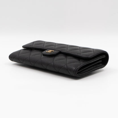 Classic Flap Long Wallet Black Caviar Gold