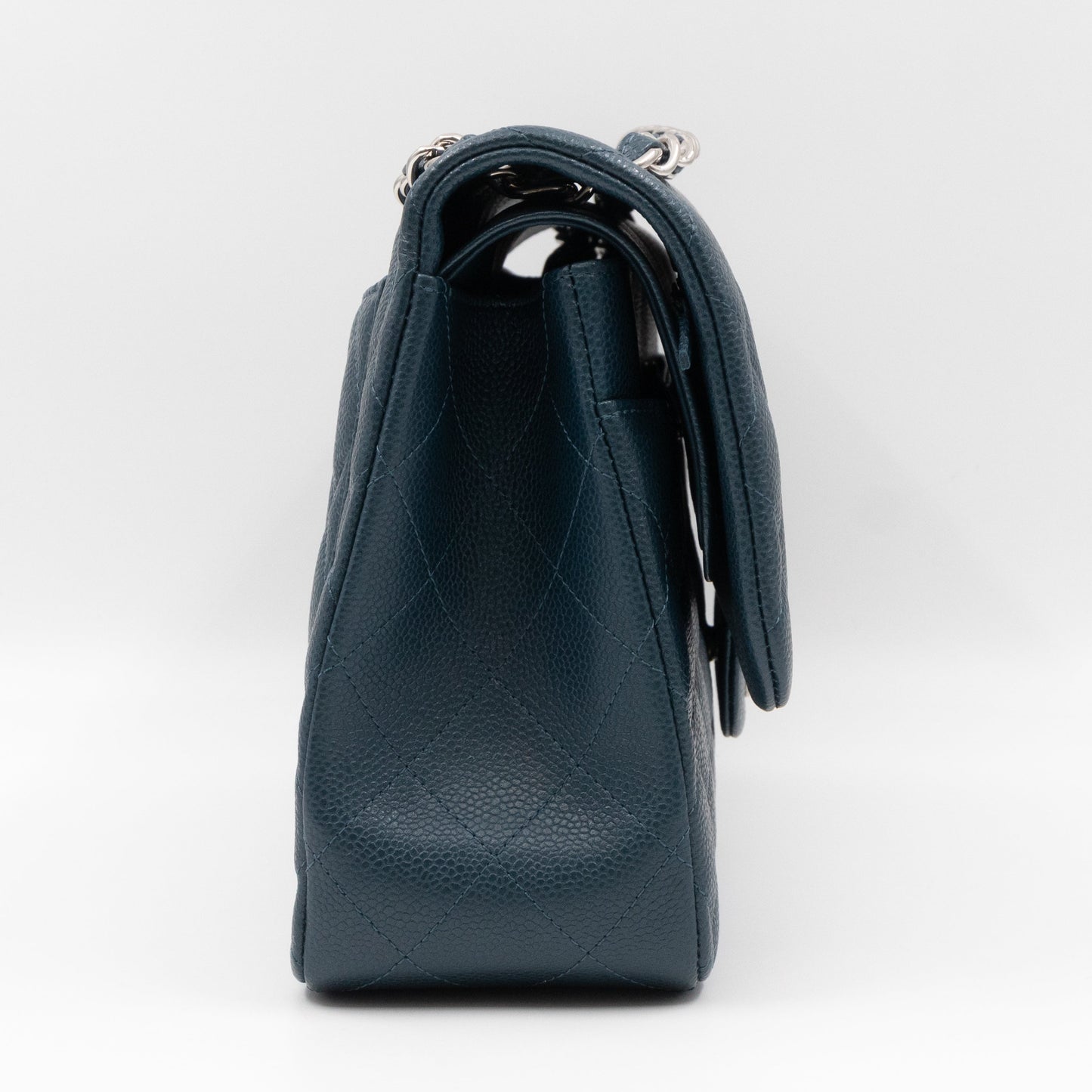 Classic Double Flap Jumbo Blue Caviar Silver