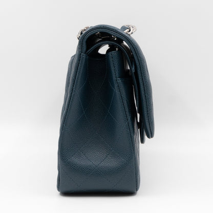 Classic Double Flap Jumbo Blue Caviar Silver
