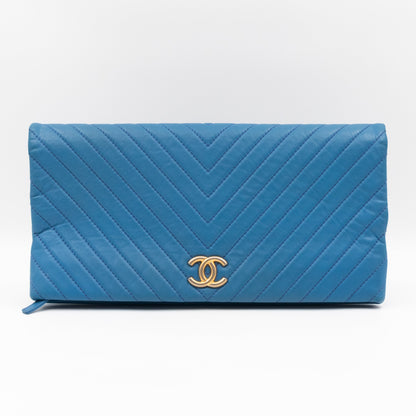 Greek Folding Clutch Blue Calfskin Chevron