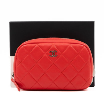 Curvy Pouch Cosmetic Case Coral Leather