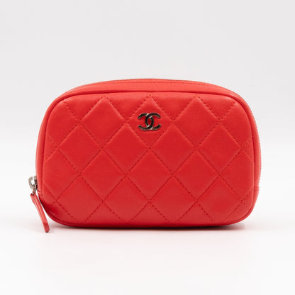 Curvy Pouch Cosmetic Case Coral Leather