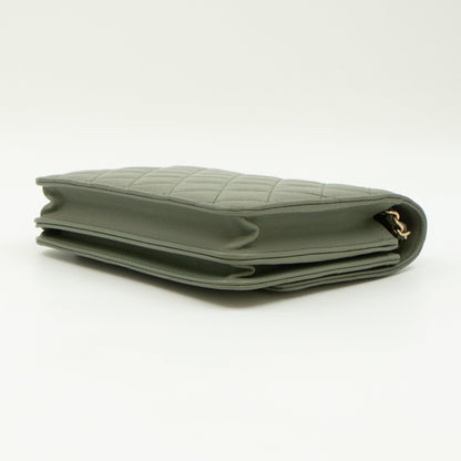 Square Wallet on Chain Green Lambskin Leather