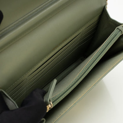 Square Wallet on Chain Green Lambskin Leather