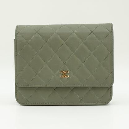 Square Wallet on Chain Green Lambskin Leather