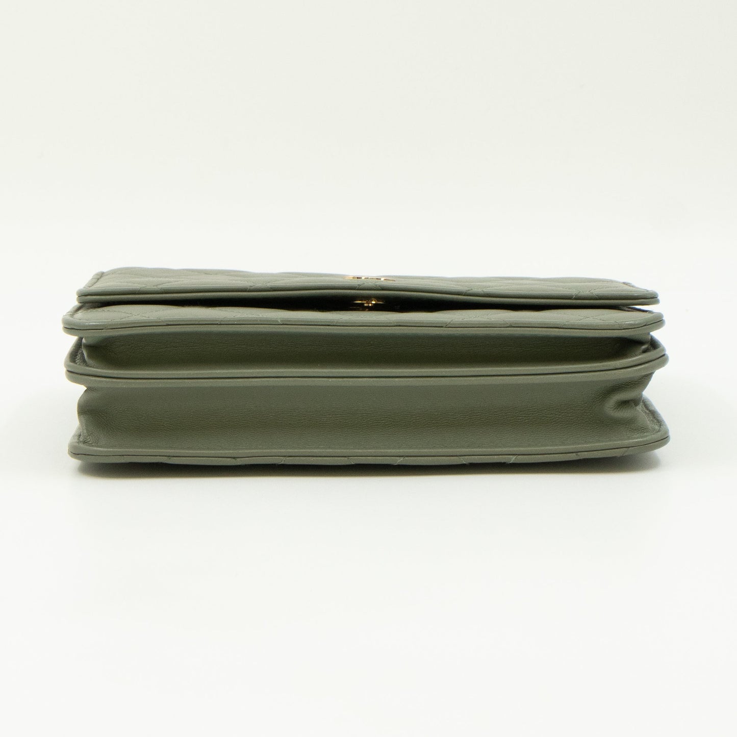 Square Wallet on Chain Green Lambskin Leather