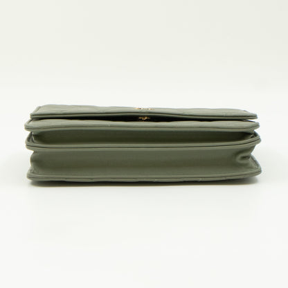 Square Wallet on Chain Green Lambskin Leather