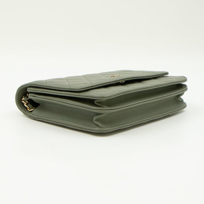 Square Wallet on Chain Green Lambskin Leather