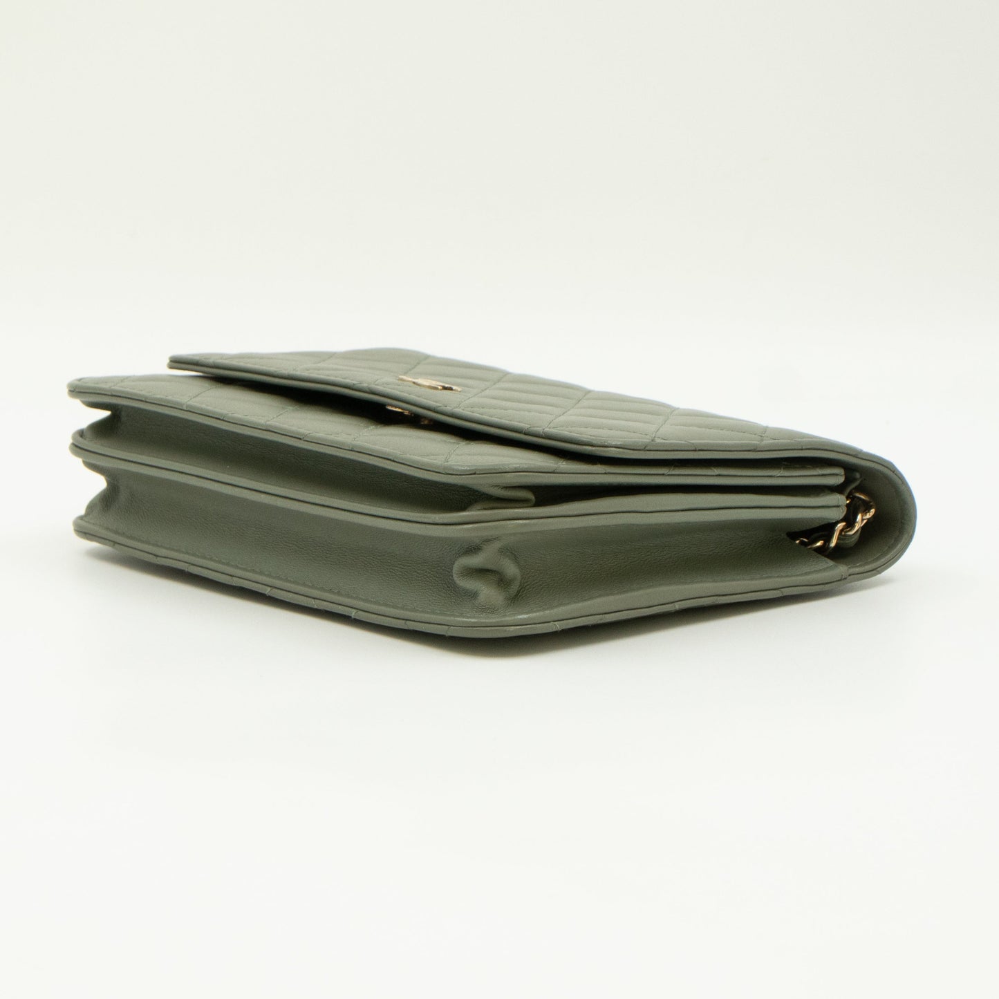 Square Wallet on Chain Green Lambskin Leather