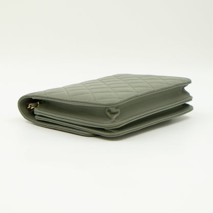 Square Wallet on Chain Green Lambskin Leather