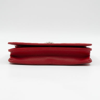 Coco Boy Wallet On Chain Quilted Red Patent Leather Silver