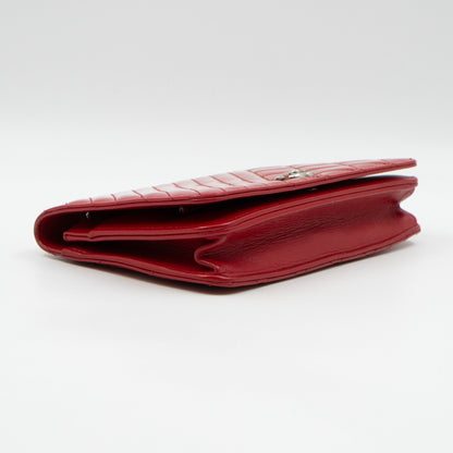 Coco Boy Wallet On Chain Quilted Red Patent Leather Silver