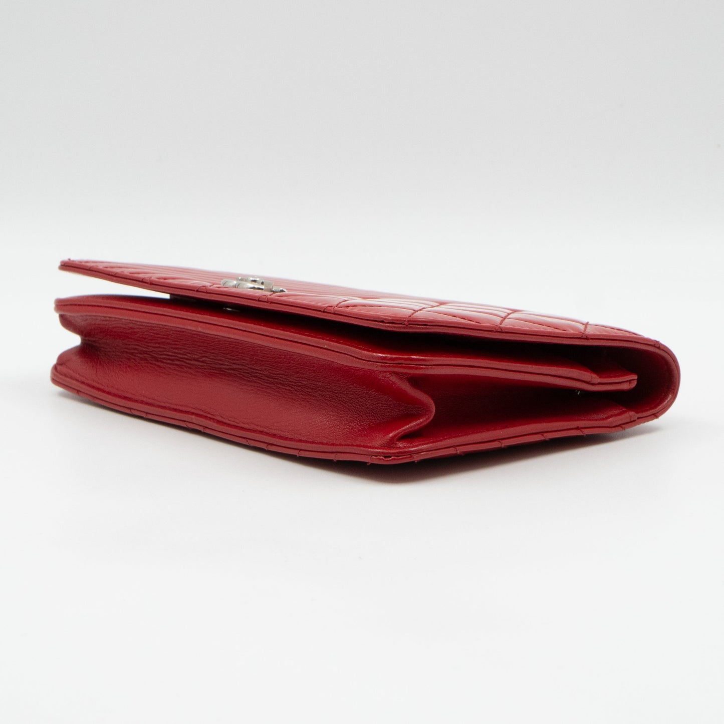 Coco Boy Wallet On Chain Quilted Red Patent Leather Silver