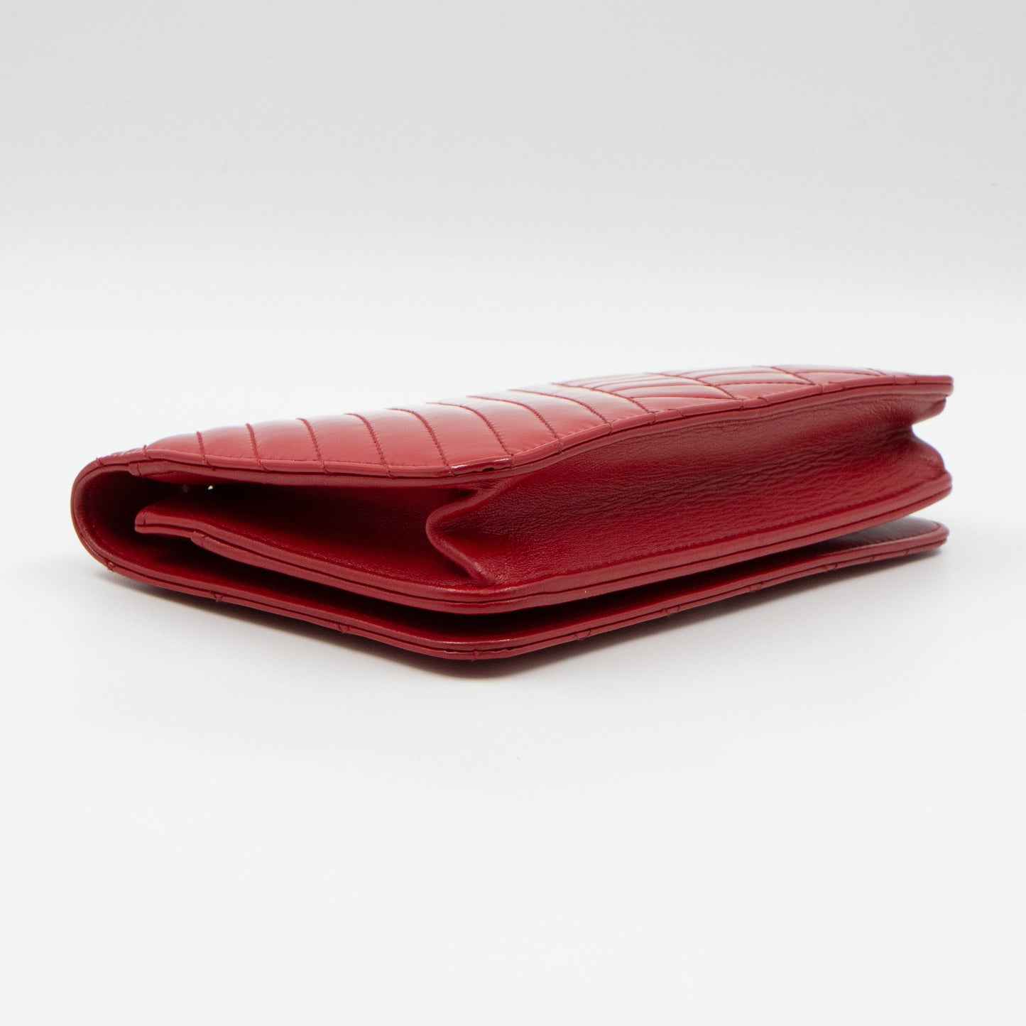 Coco Boy Wallet On Chain Quilted Red Patent Leather Silver