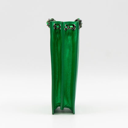 CC Phone Holder Crossbody Bag Green Metallic Patent Leather