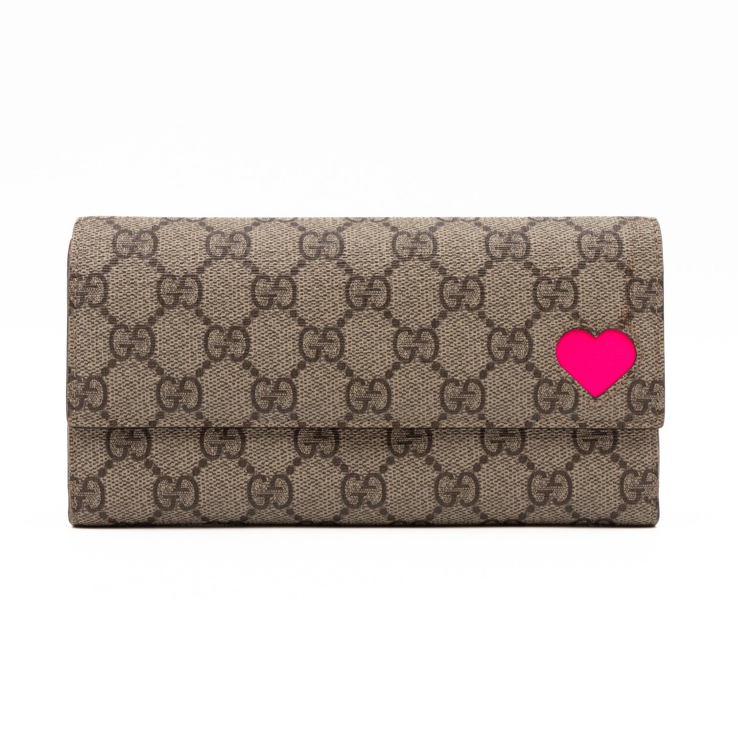 Continental Heart Long Wallet GG Supreme Monogram Neon Pink