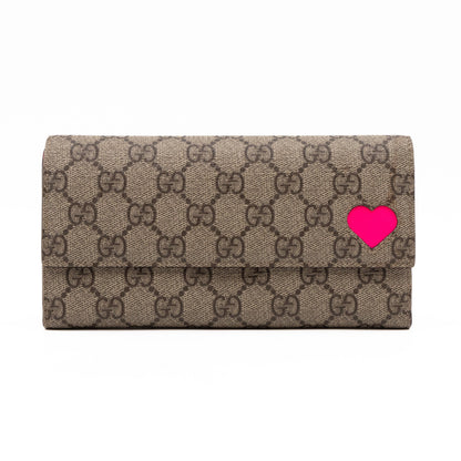 Continental Heart Long Wallet GG Supreme Monogram Neon Pink