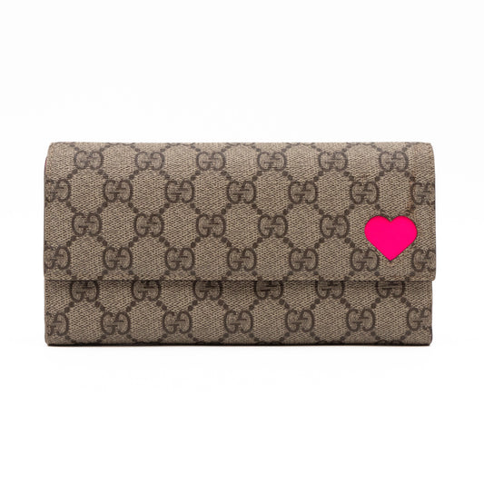 Continental Heart Long Wallet GG Supreme Monogram Neon Pink