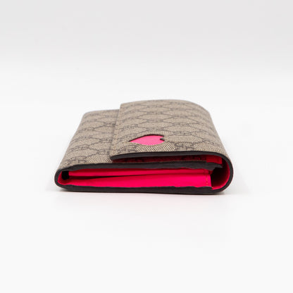 Continental Heart Long Wallet GG Supreme Monogram Neon Pink