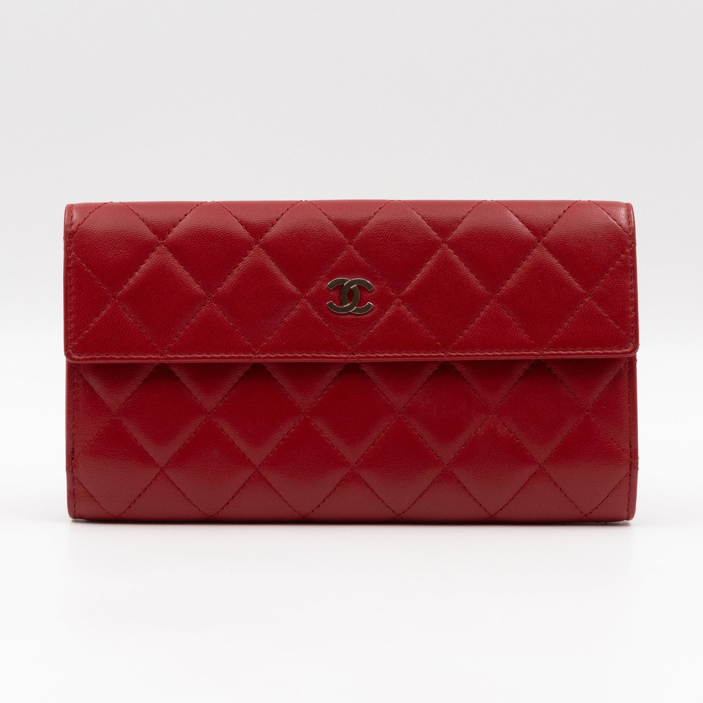 Long Trifold Flap Wallet Red Leather