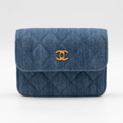 Denim Clutch With Chain Blue Canvas