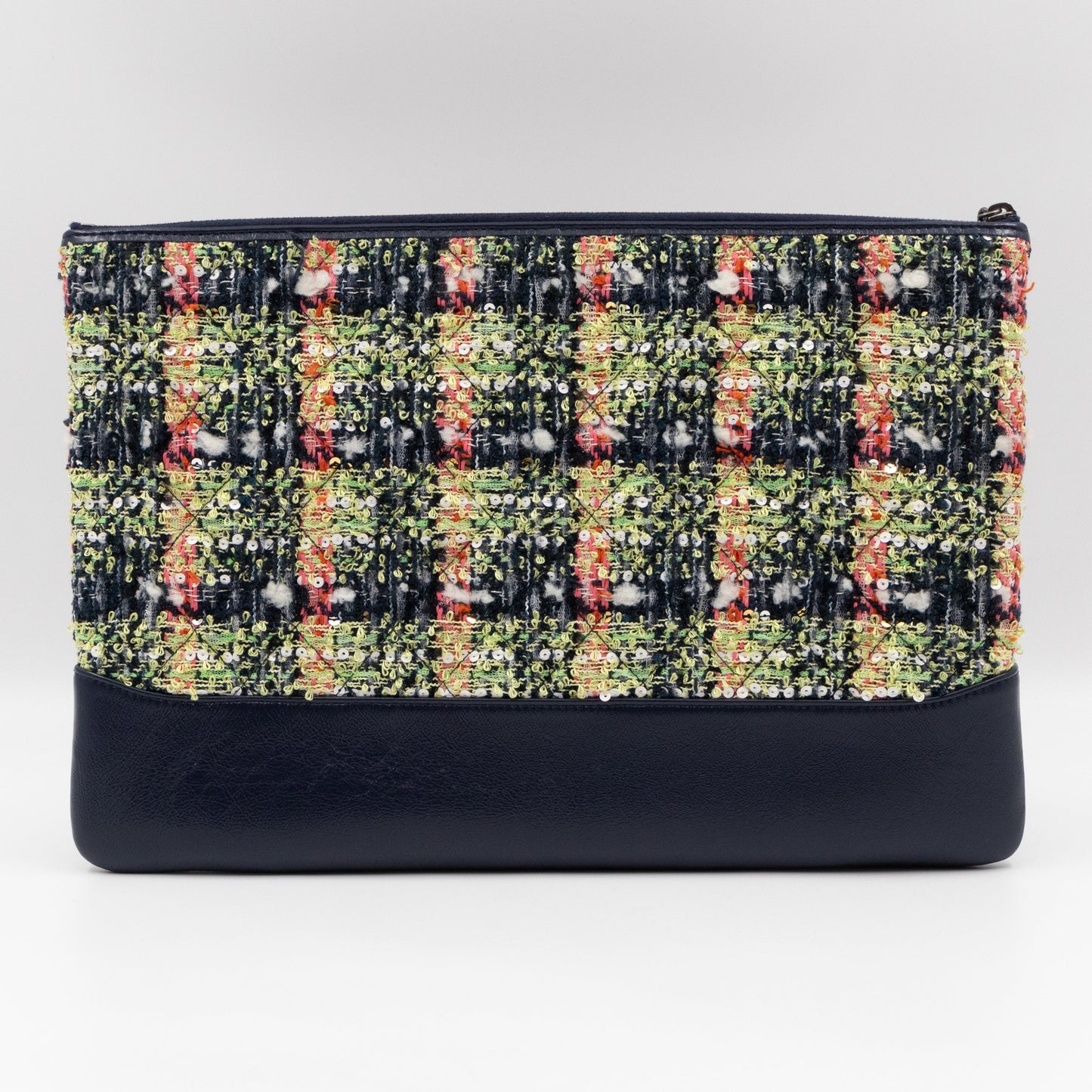 Large Gabrielle O Case Tweed Blue Leather