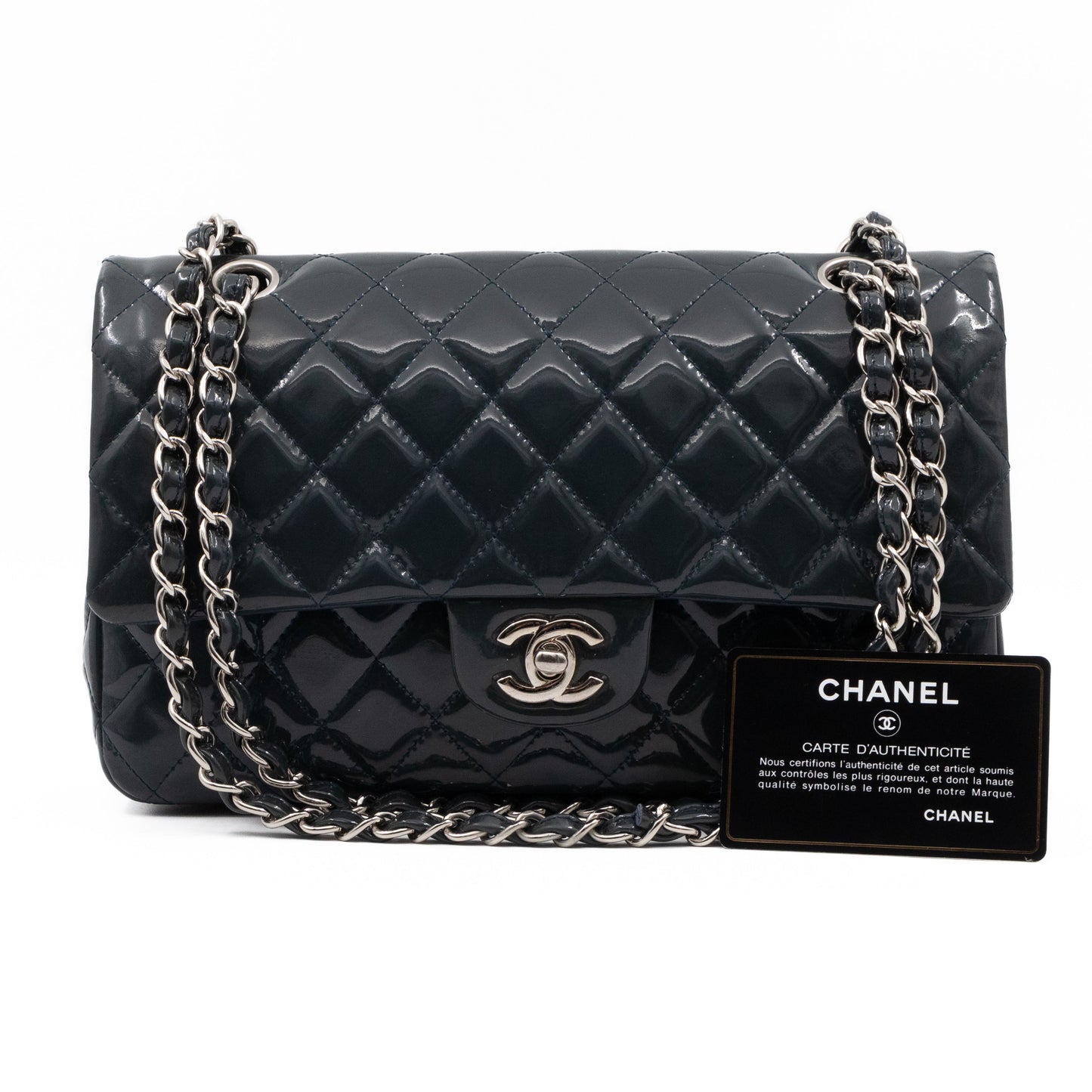 Classic Double Flap Medium Navy Patent Leather