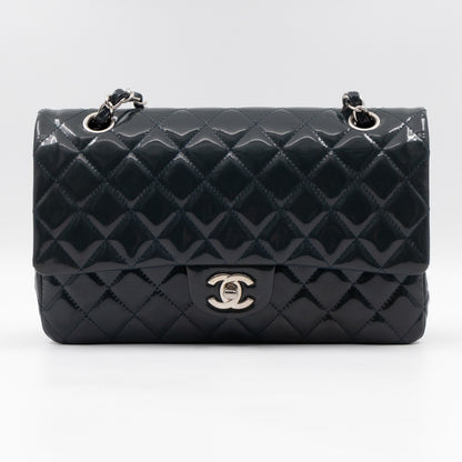 Classic Double Flap Medium Navy Patent Leather