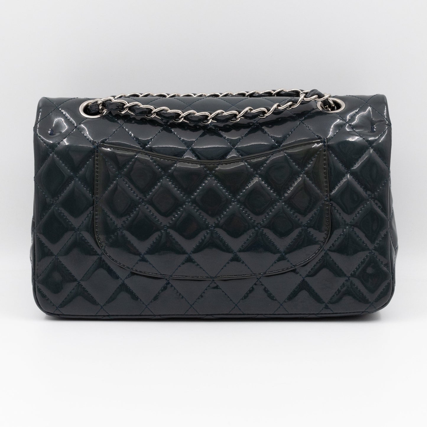 Classic Double Flap Medium Navy Patent Leather