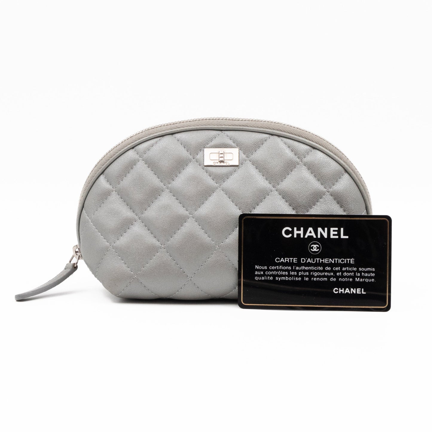 Cosmetic Pouch 2.55 Grey Metallic Leather