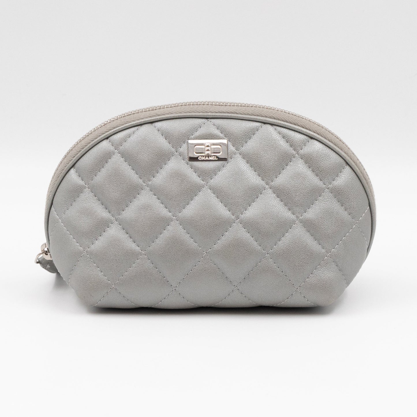 Cosmetic Pouch 2.55 Grey Metallic Leather