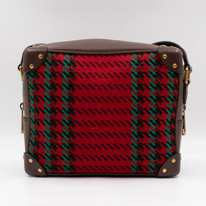Houndstooth Woven Square Trunk Bag Brown Leather