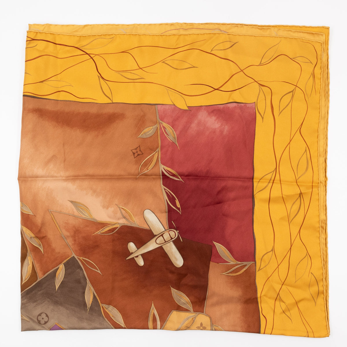 Paris Airplane Square Silk Scarf 90 Yellow