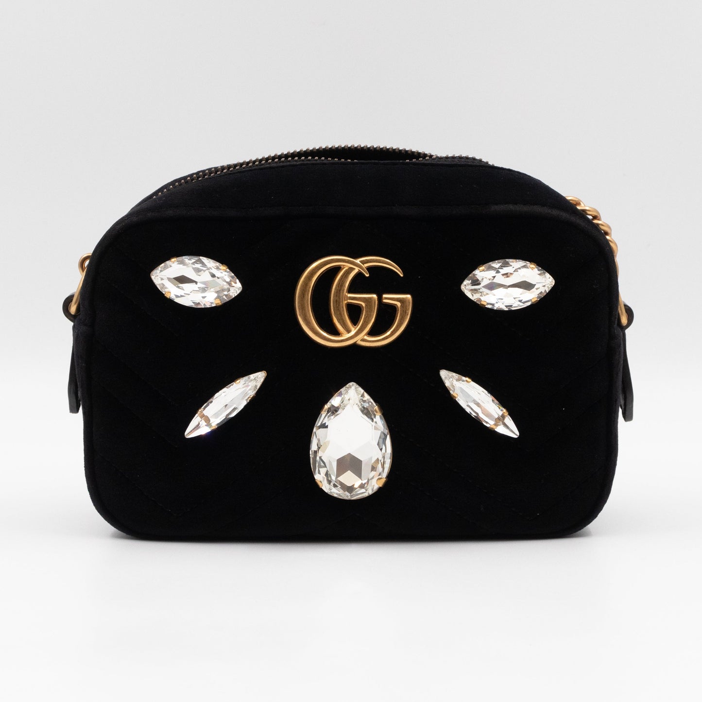 GG Marmont Mini Black Velvet Crystals