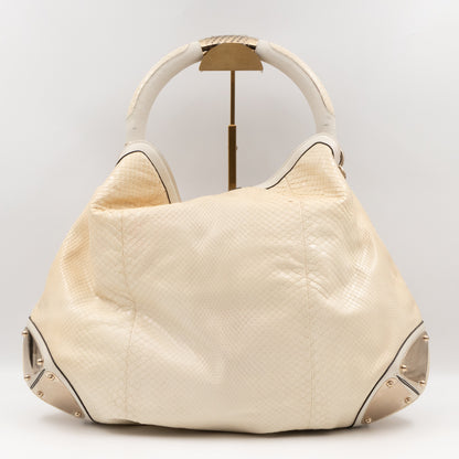 Large Indy Top Handle Bag White Python Leather Tattoo
