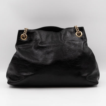 Soho Tassel Chain Tote Crumpled Black Patent Leather