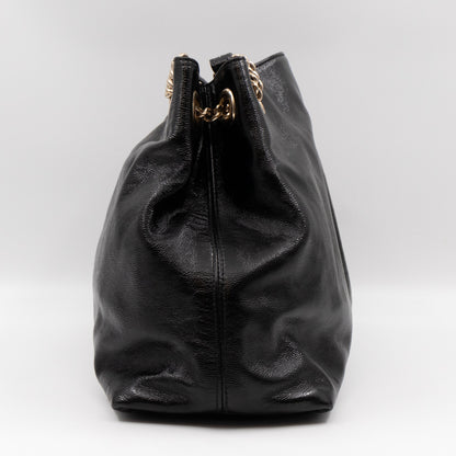 Soho Tassel Chain Tote Crumpled Black Patent Leather
