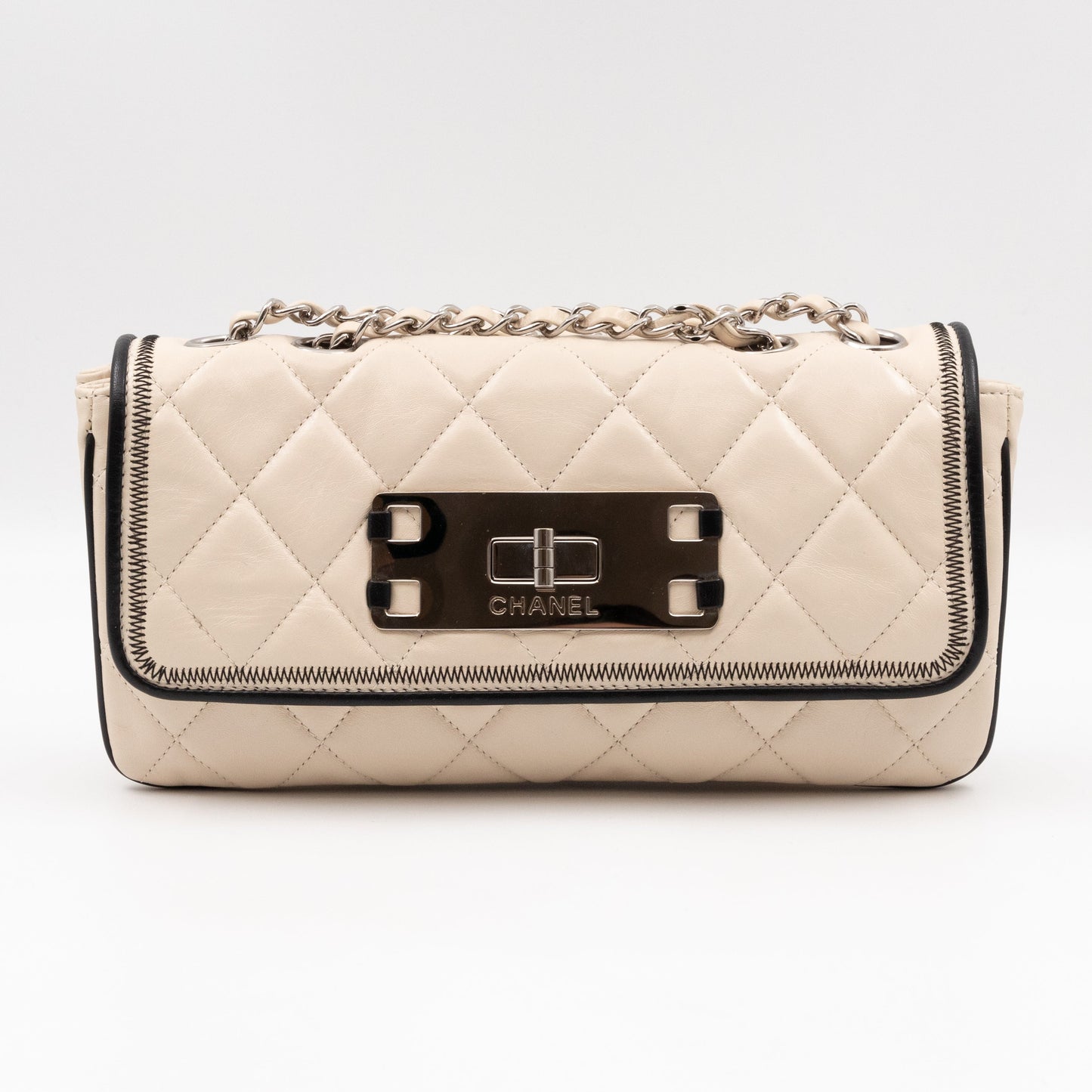 East West Mademoiselle Flap Bag White Leather