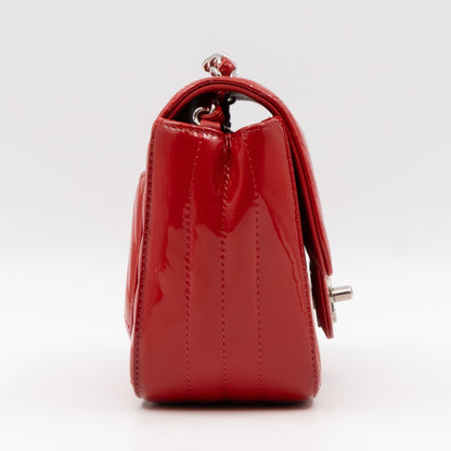 Classic Flap Mini Square Chevron Red Patent Leather