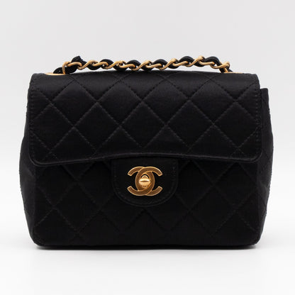 Classic Flap Mini Square Black Satin Vintage