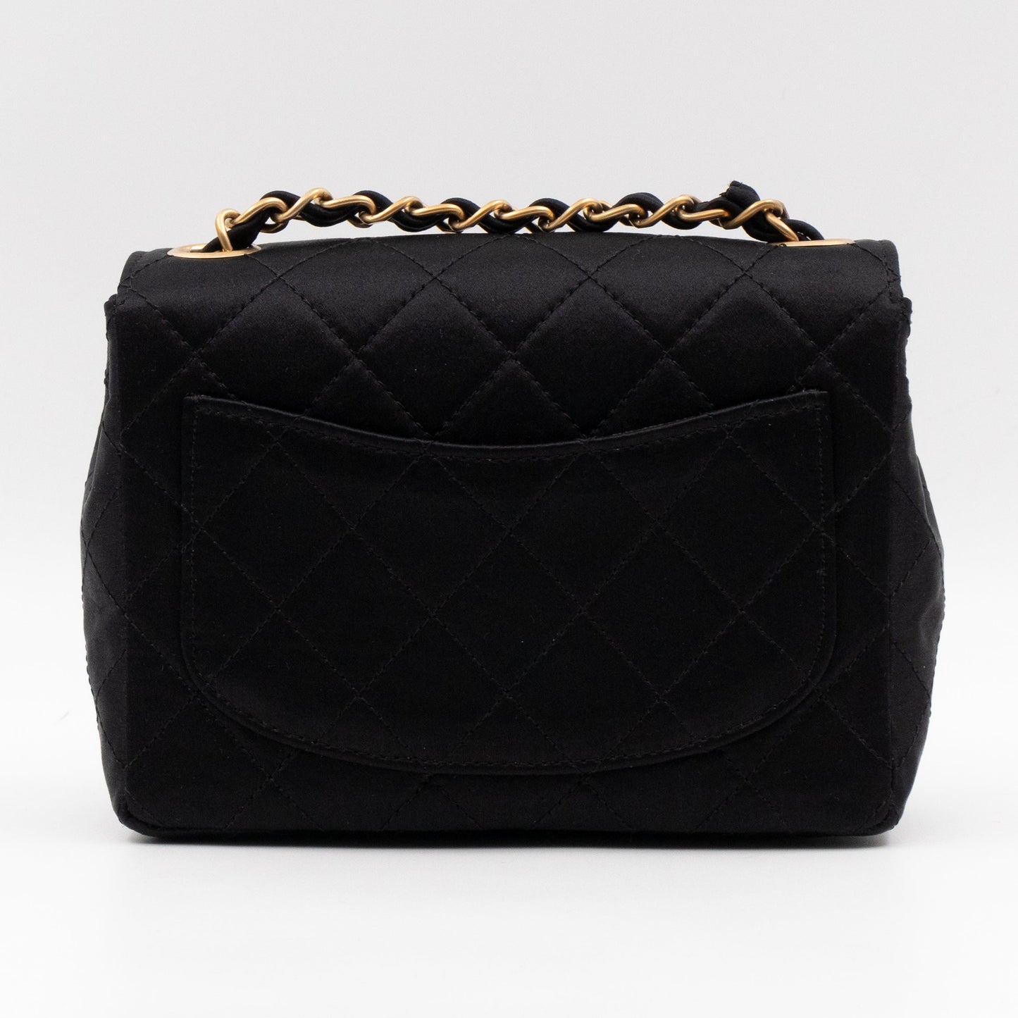 Classic Flap Mini Square Black Satin Vintage