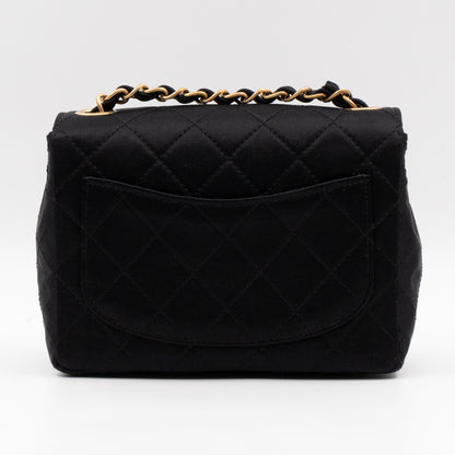 Classic Flap Mini Square Black Satin Vintage