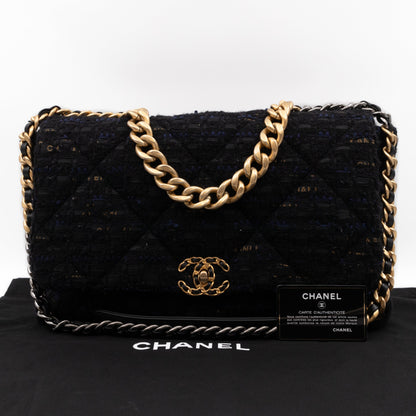 Chanel 19 Maxi Black Navy Tweed