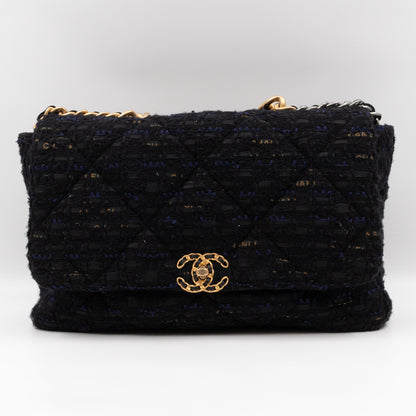 Chanel 19 Maxi Black Navy Tweed