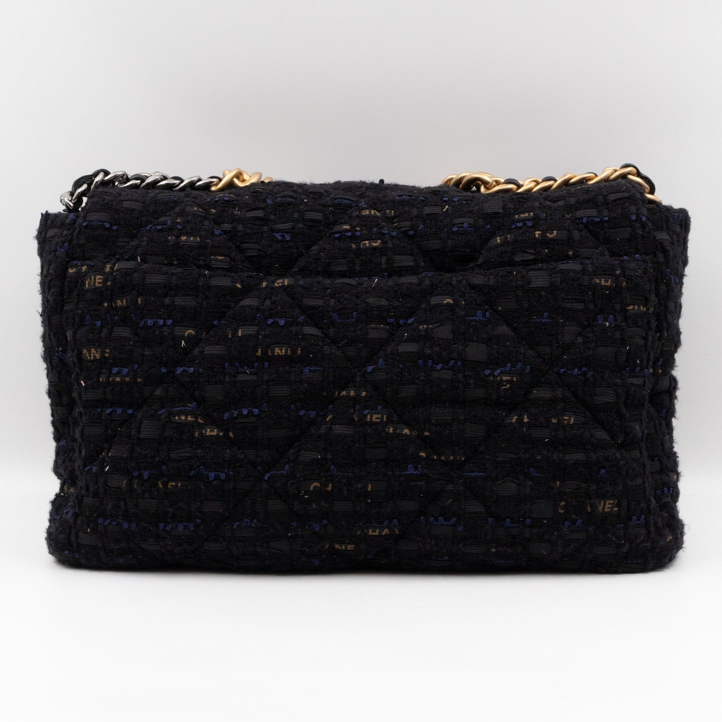 Chanel 19 Maxi Black Navy Tweed