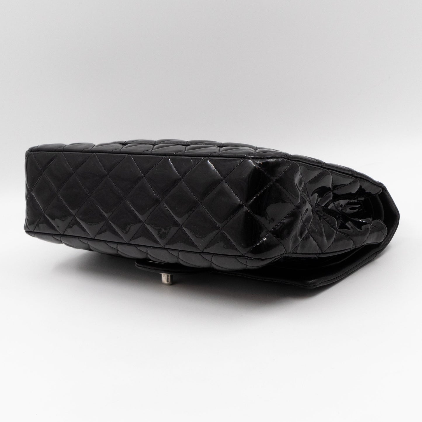 Classic Double Flap Medium Black Patent Leather Silver