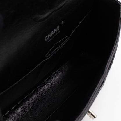 Classic Double Flap Medium Black Patent Leather Silver