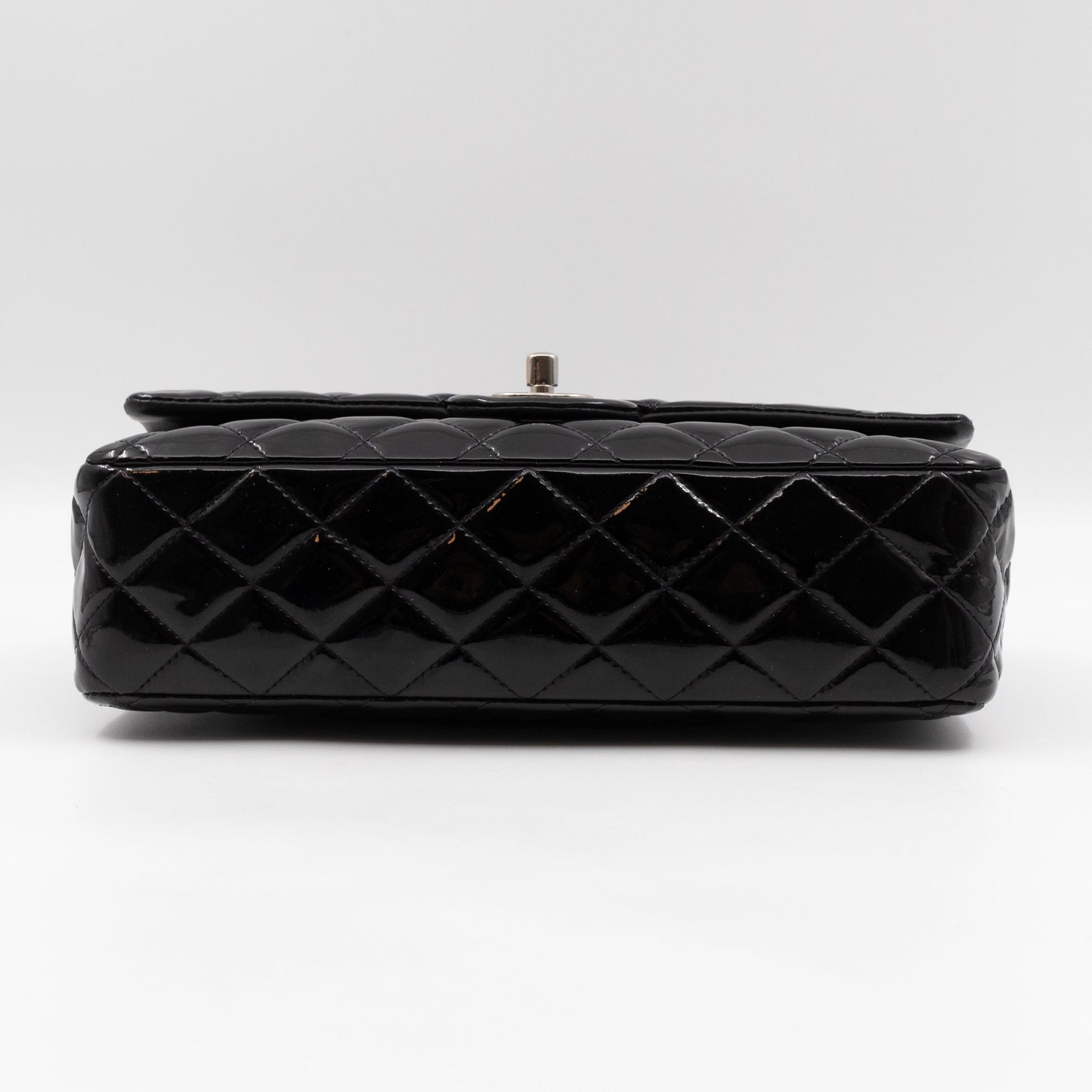 Classic Double Flap Medium Black Patent Leather Silver