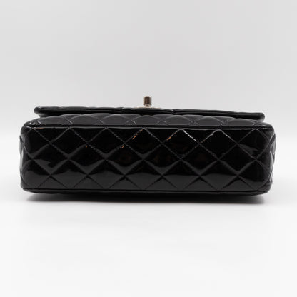 Classic Double Flap Medium Black Patent Leather Silver